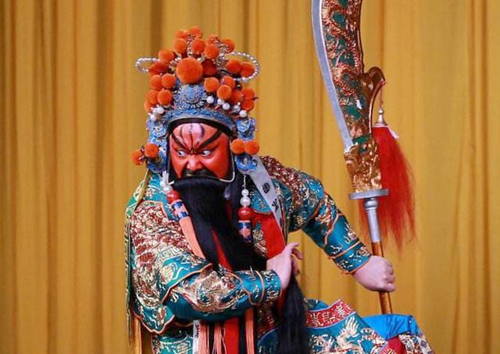 green facial makeup: The image of Chang Fei in opera.