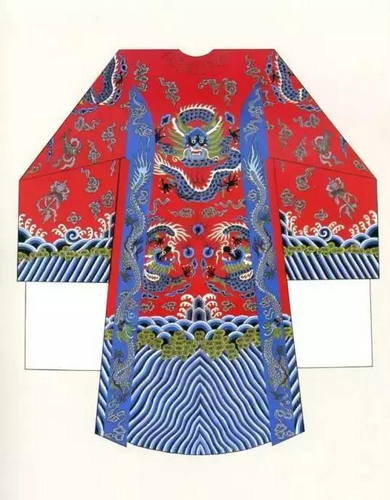 Red male dragon robe: The most commonly used dragon robe for roles such as
emperors and officials on the opera stage.